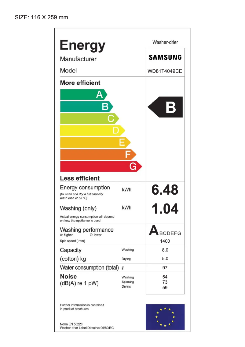 Página 1 del manual Etiqueta energética Samsung WD81T4049CE