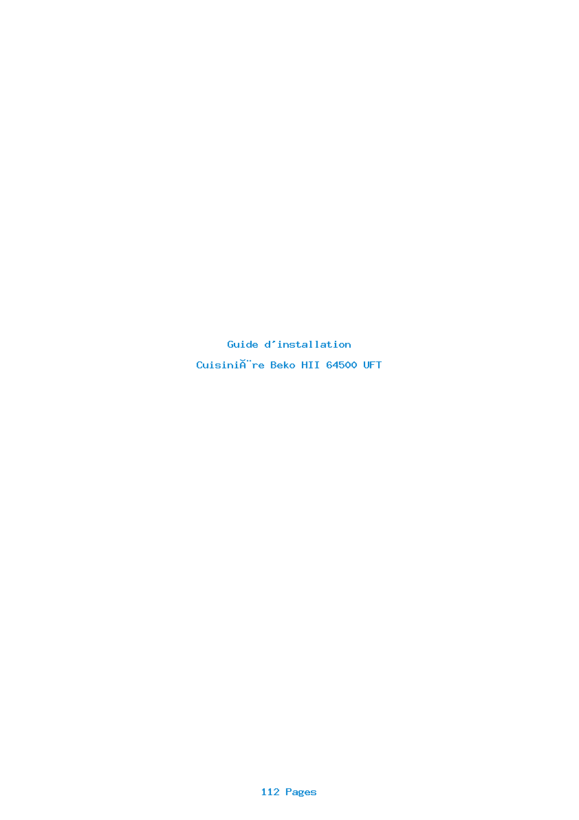 Page 1 de la notice Guide d'installation Beko HII 64500 UFT
