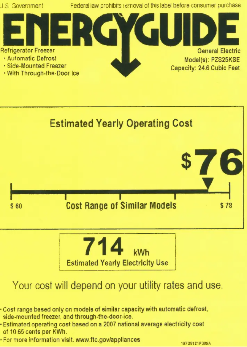 Page n°1 - Label énergétique GE Profile PZS25KSESS