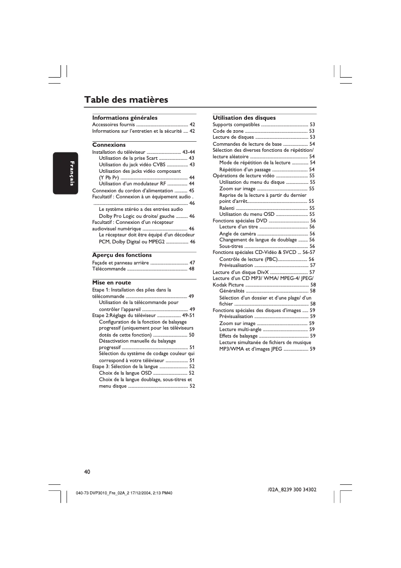 Page n°1 - Manuel utilisateur Philips DVP3010