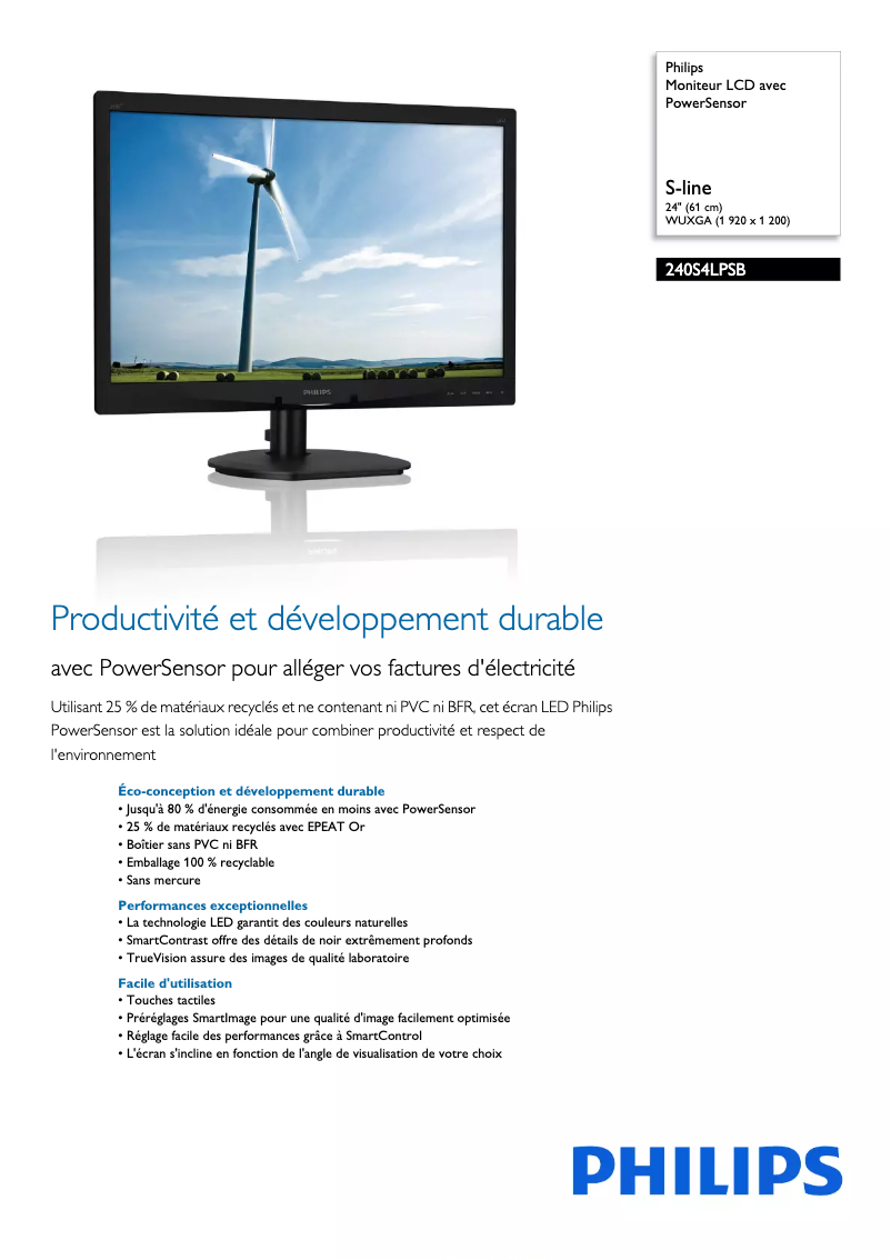 Page n°1 - Fiche technique Philips Brilliance 240S4LPSB