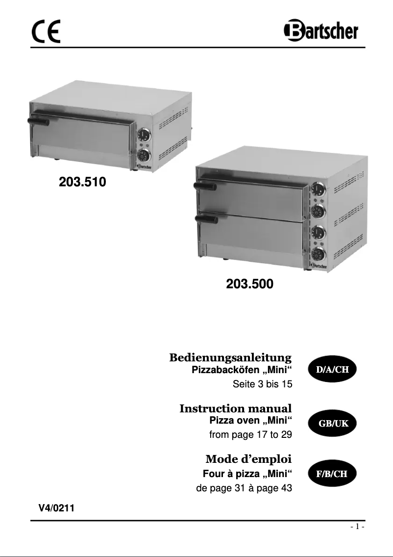 Page 1 de la notice Manuel utilisateur Bartscher Mini 1