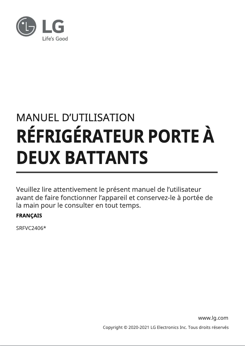 Page 1 de la notice Manuel utilisateur LG SRFVC2406S