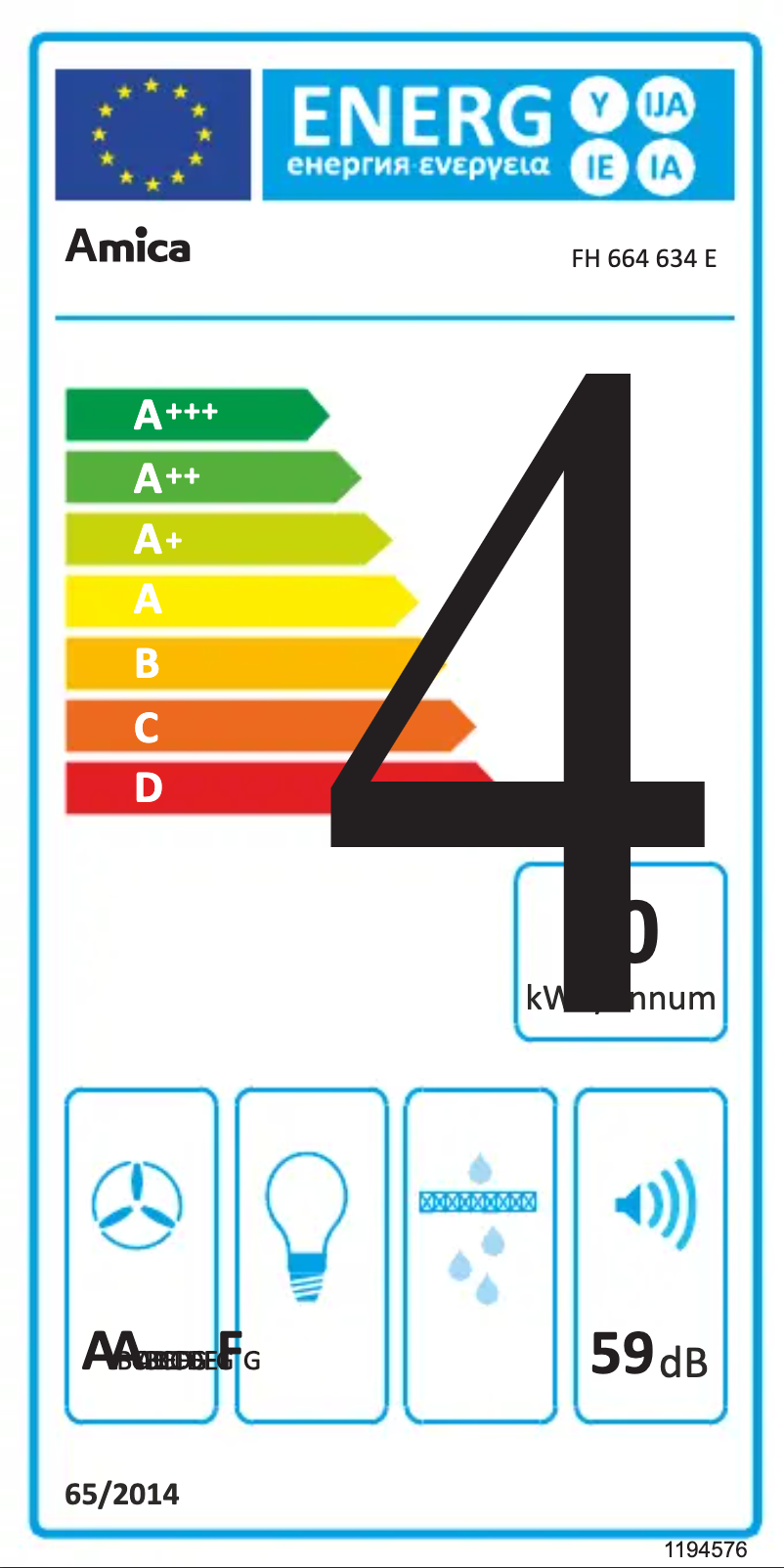 Page 1 de la notice Label énergétique Amica FH 664 634 E