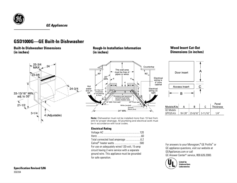 Página 1 del manual Ficha técnica GE GSD1000GWW