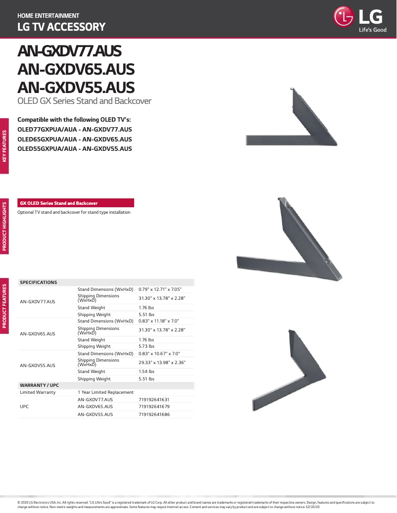 Page 1 de la notice Fiche technique LG AN-GXDV77