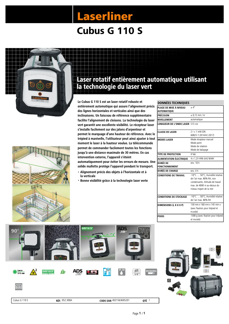 Página 1 del manual Ficha técnica Laserliner Cubus G 110 S