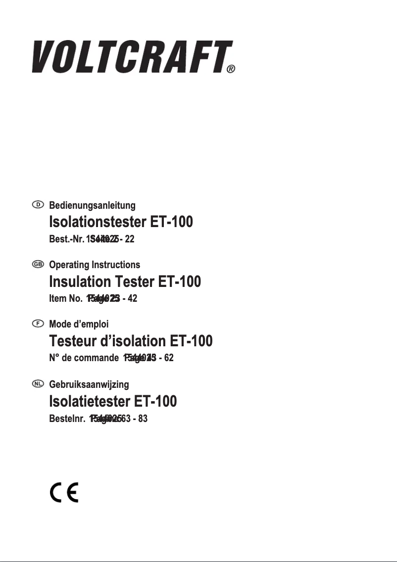 Page 1 de la notice Manuel utilisateur Voltcraft ET-100