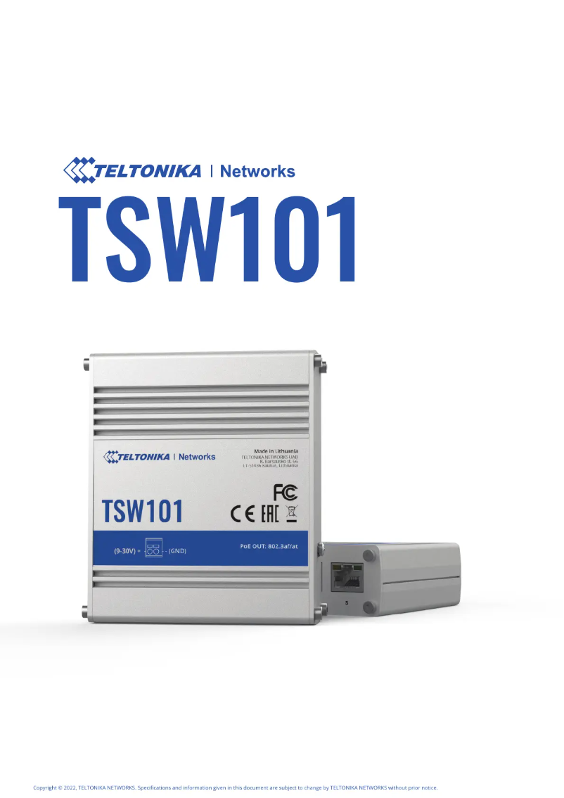 Page 1 de la notice Fiche technique Teltonika TSW101