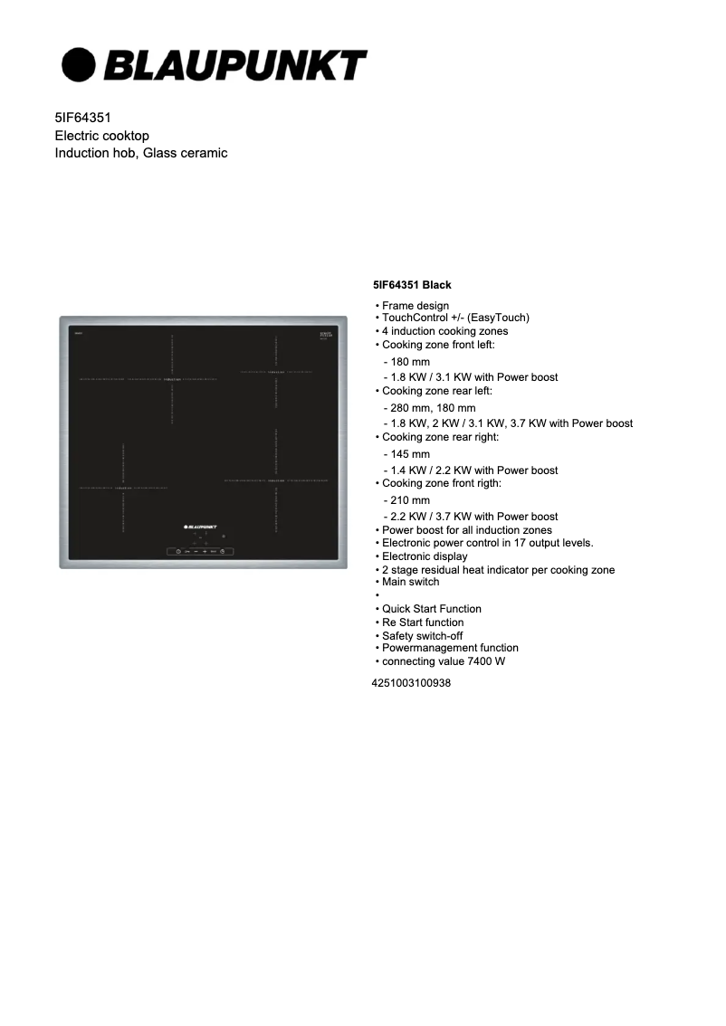 Page 1 of the manual Technical Sheet Blaupunkt 5IF64351