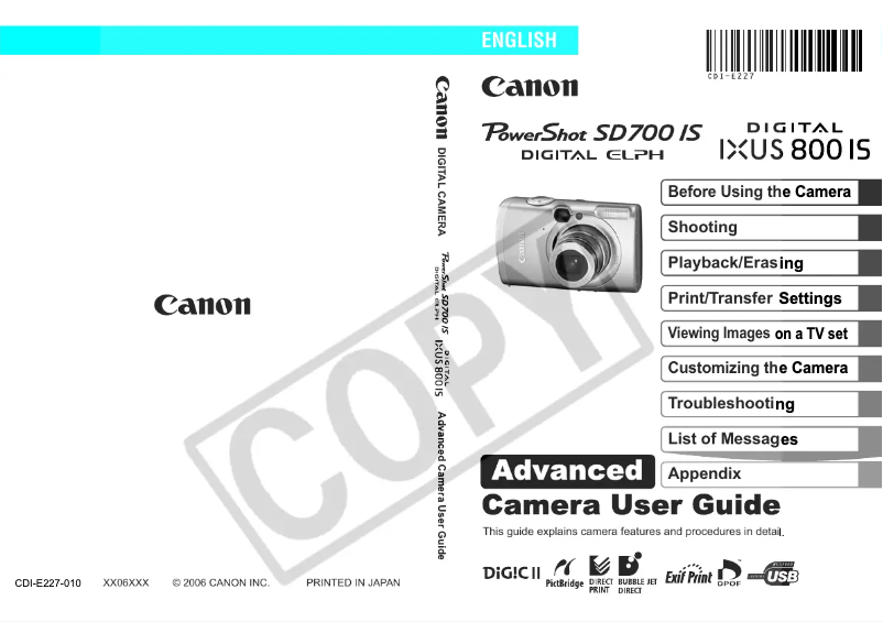 Page 1 de la notice Manuel utilisateur Canon PowerShot SD700 IS