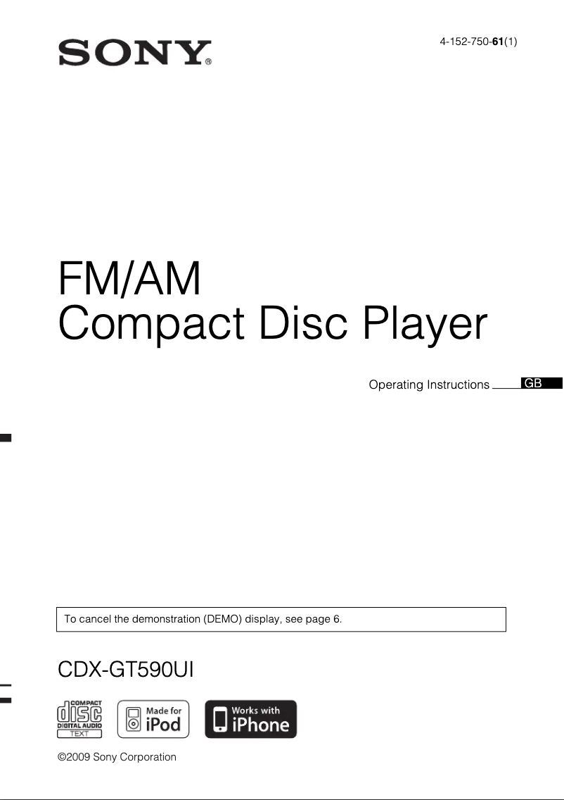 Page n°1 - Manuel utilisateur Sony CDX-GT590UI