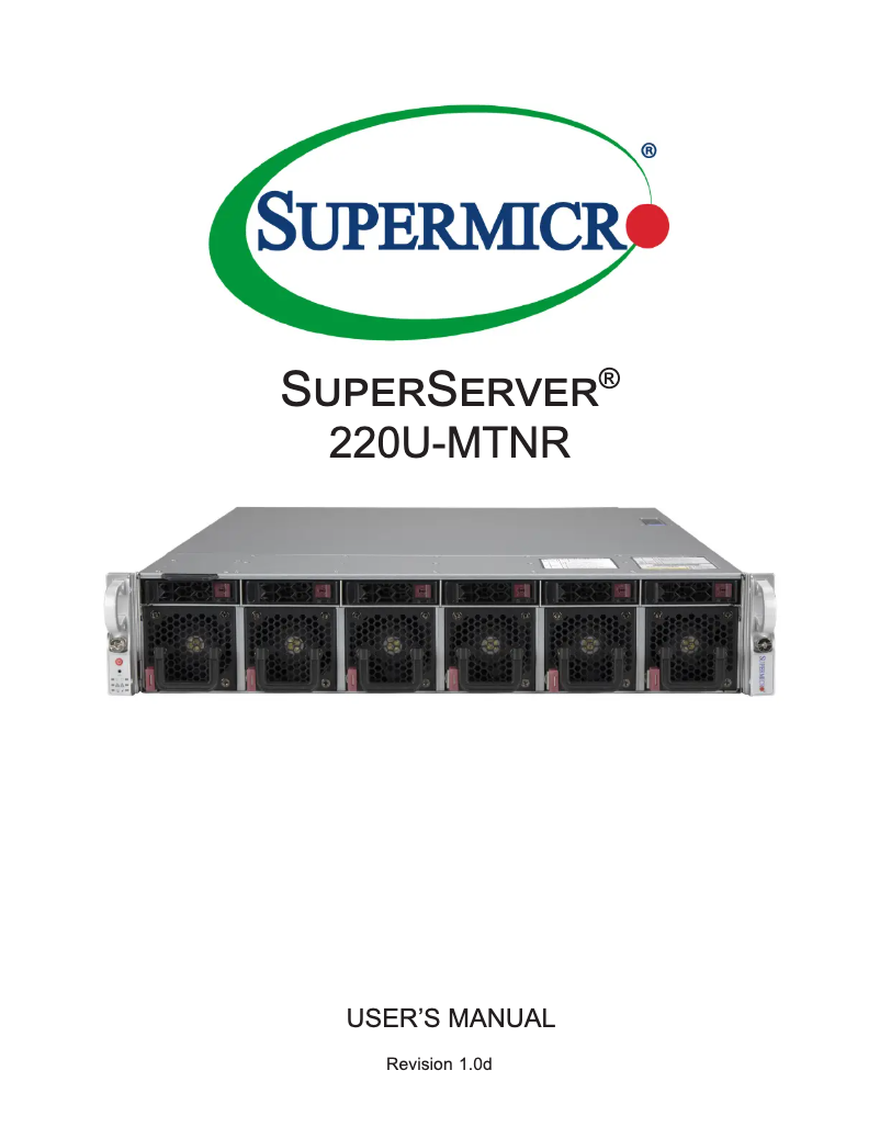Page 1 de la notice Manuel utilisateur Supermicro SuperServer SYS-220U-MTNR