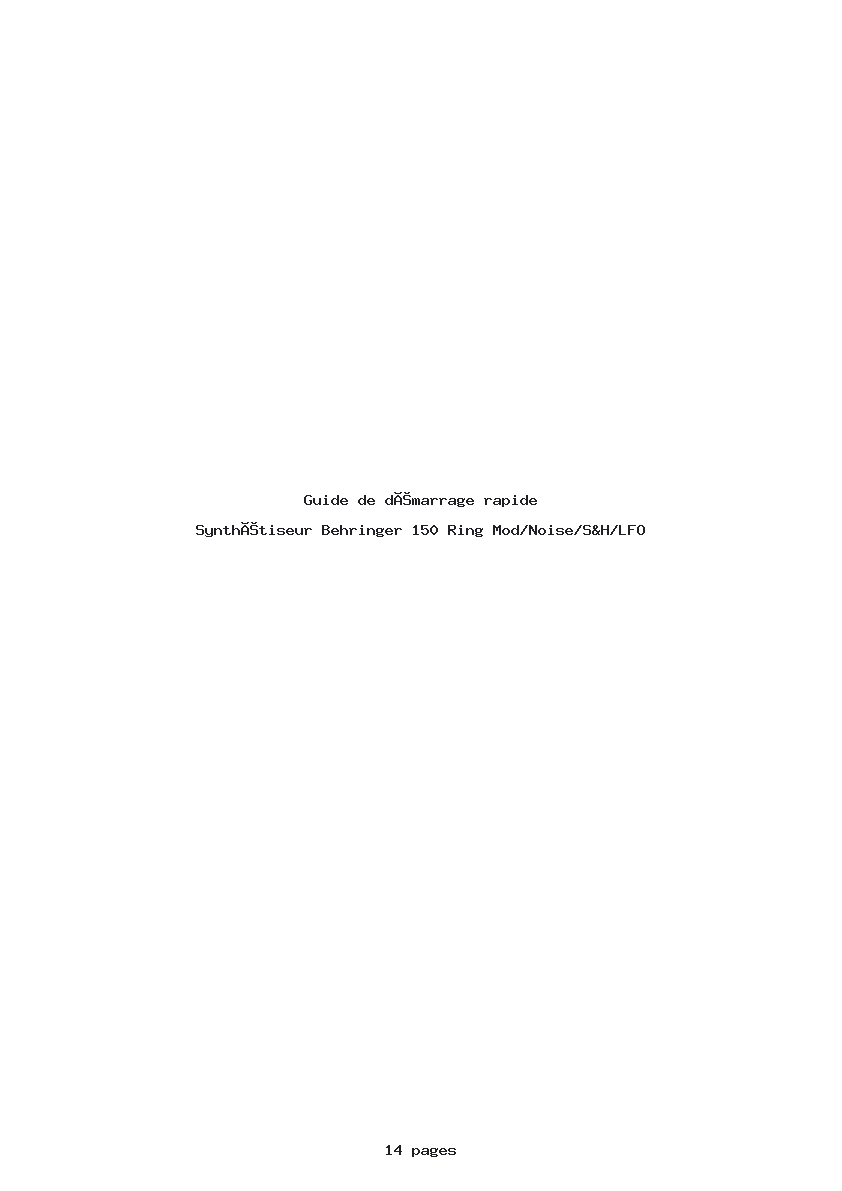 Page 1 de la notice Guide de démarrage rapide Behringer 150 Ring Mod/Noise/S&H/LFO