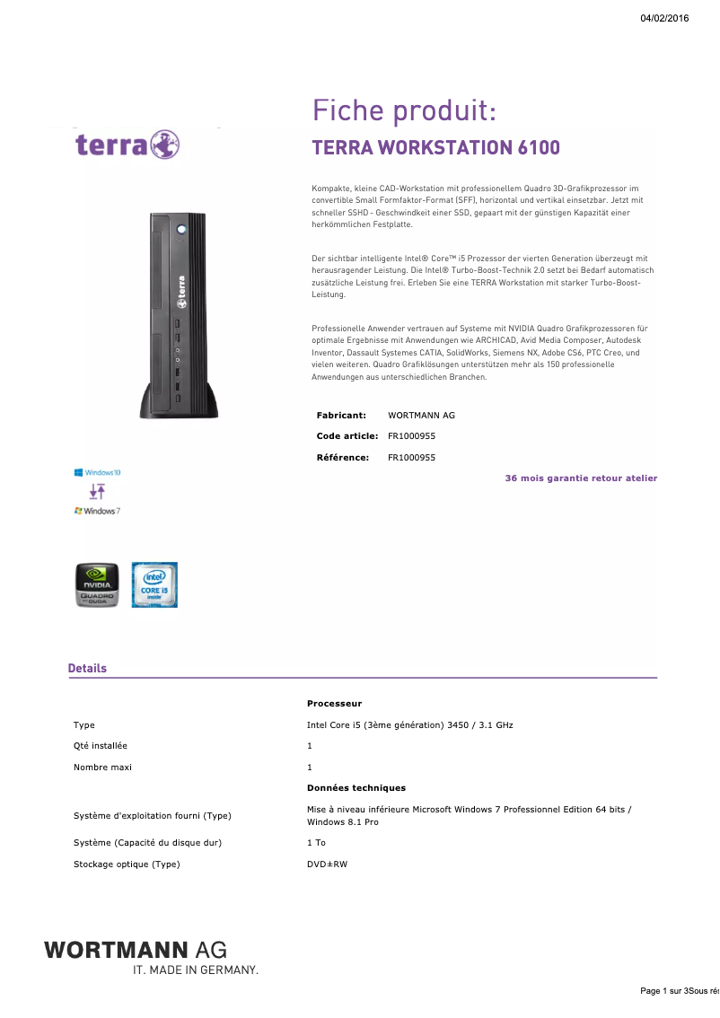 Page 1 of the manual User Manual Wortmann AG TERRA 6100