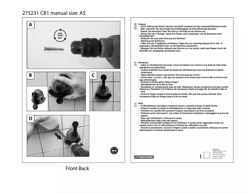 Page 1 de la notice Manuel utilisateur Parkside HG00714