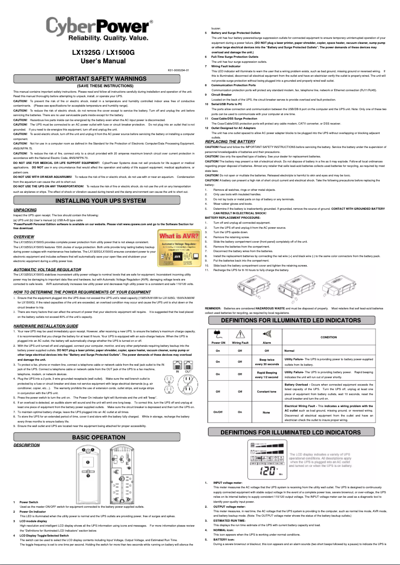 Página 1 del manual Manual de usuario CyberPower LX1325G