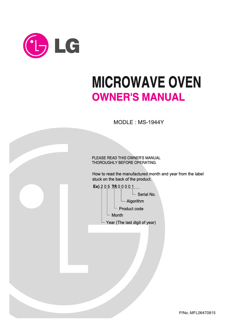 Page 1 de la notice Manuel utilisateur LG MS-1944Y