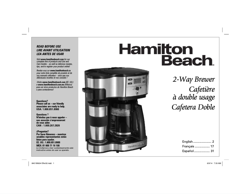 Page 1 of the manual Instruction Manual Hamilton Beach 49980Z