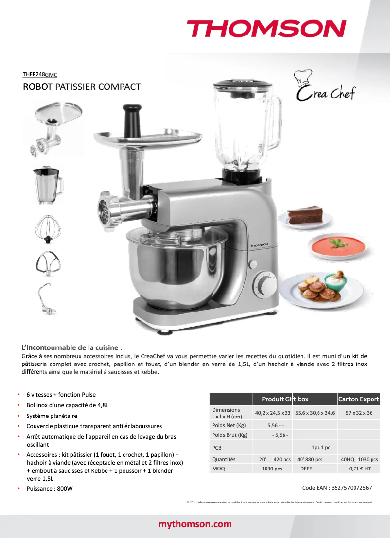 Page 1 de la notice Fiche technique Thomson THFP248GMC