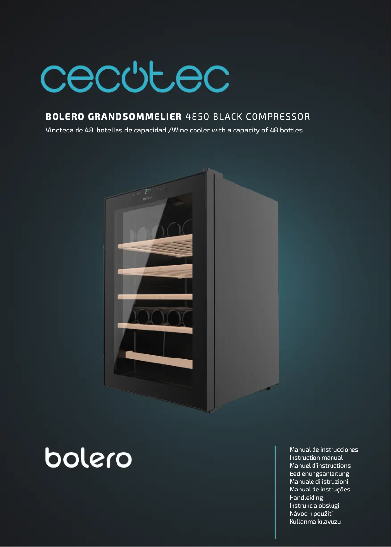 Page 1 de la notice Manuel utilisateur Cecotec Bolero GrandSommelier 4850 Black Compressor