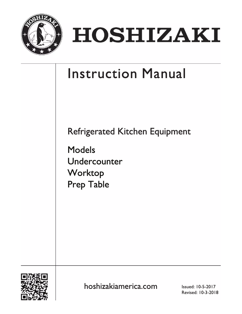 Page 1 de la notice Guide d'installation Hoshizaki CRMF-48-D4