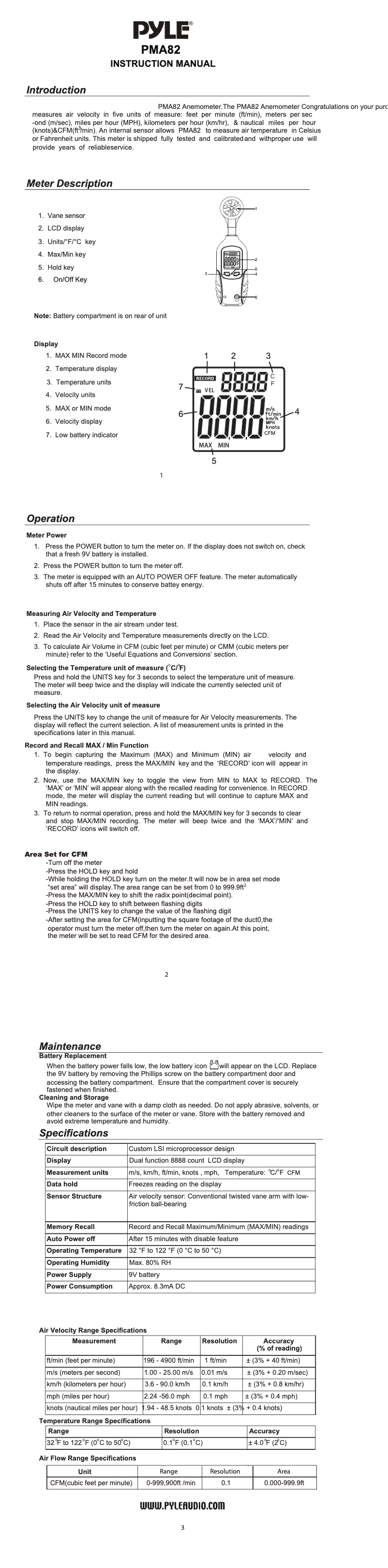 Page 1 de la notice Manuel utilisateur Pyle PMA82