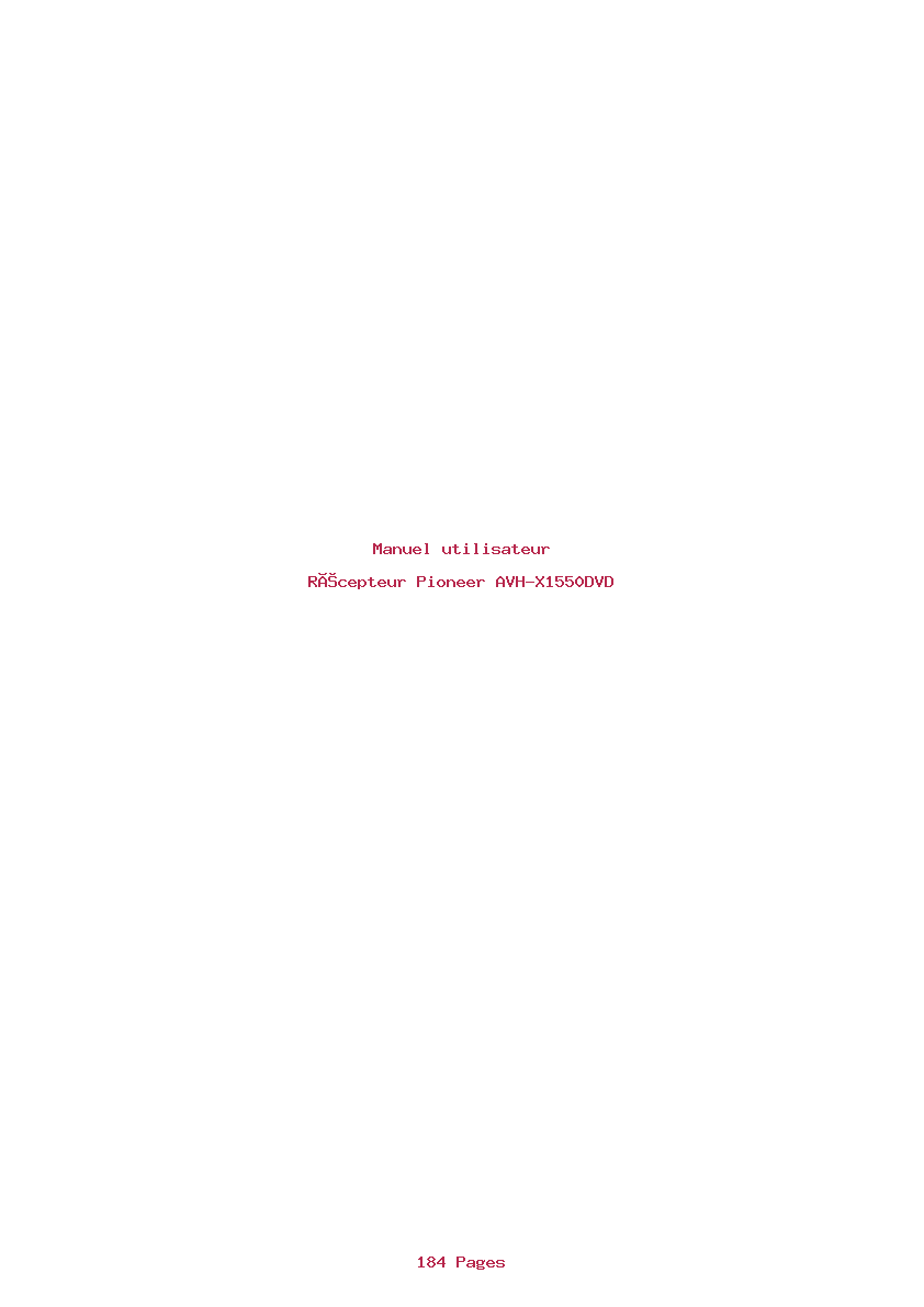 Page 1 de la notice Manuel utilisateur Pioneer AVH-X1550DVD