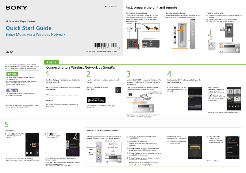 Page 1 de la notice Guide d'installation Sony MAP-S1