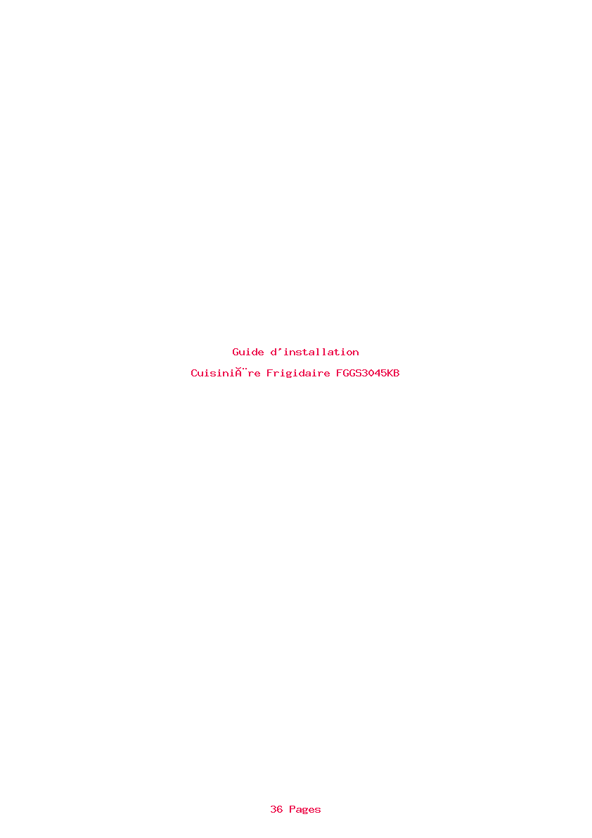 Page 1 de la notice Guide d'installation Frigidaire FGGS3045KB