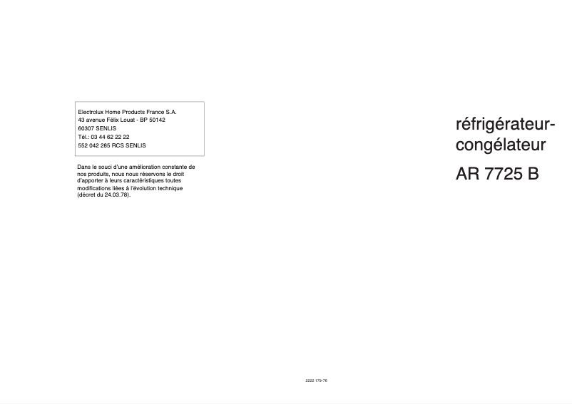 Página 1 del manual Manual de usuario Arthur Martin-Electrolux AR7725B