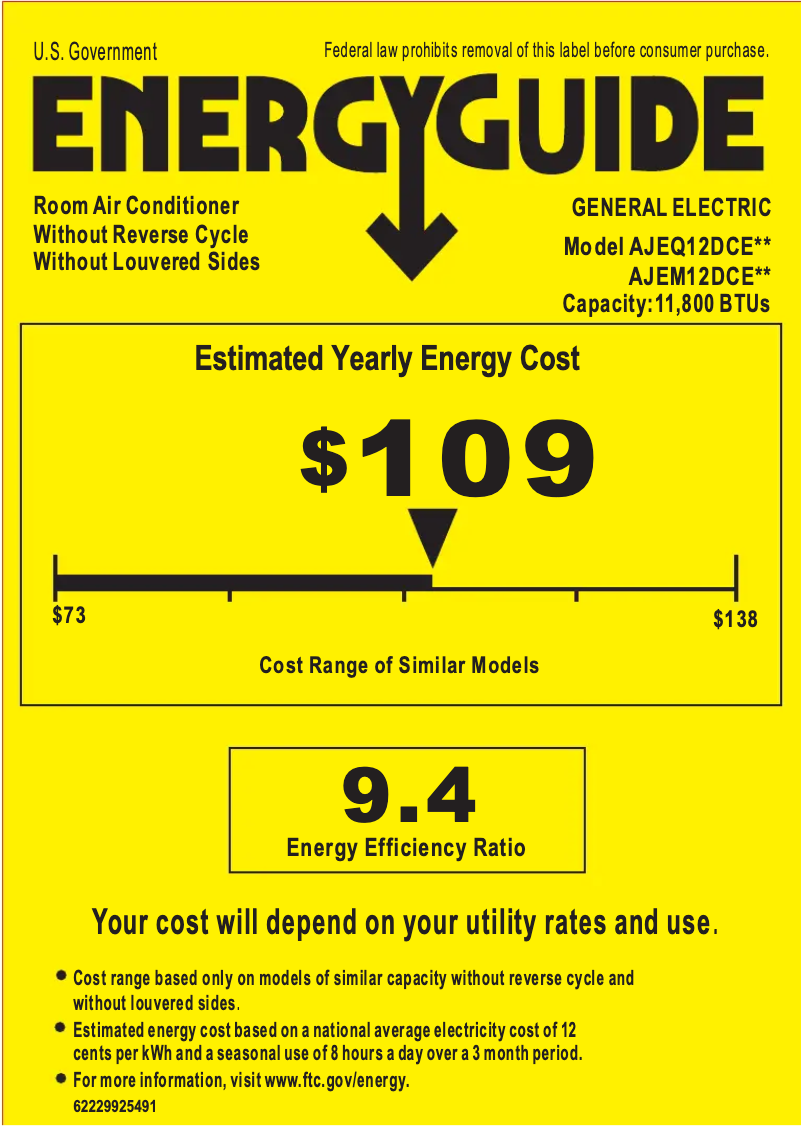 Página 1 del manual Etiqueta energética GE AJEQ12DCE