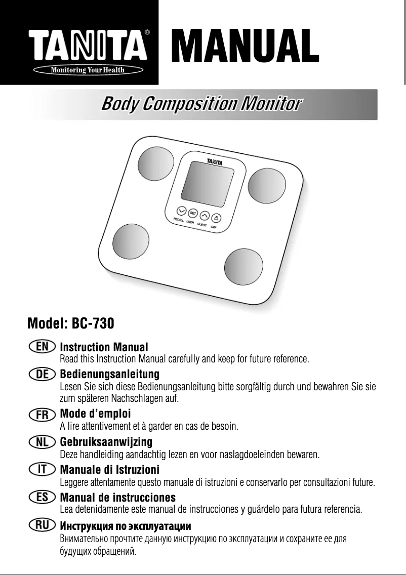 Page 1 de la notice Manuel utilisateur Tanita BC-718
