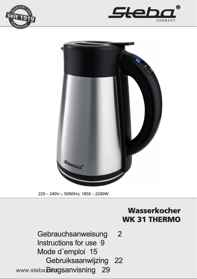 Page 1 de la notice Manuel utilisateur Steba WK 31 Thermo