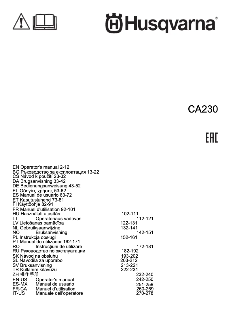 Page 1 of the manual User Manual Husqvarna CA230