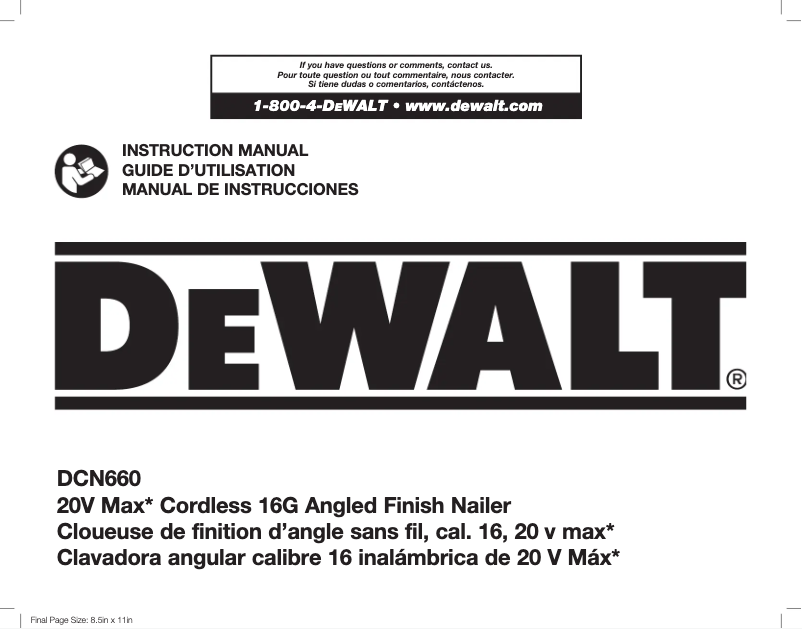 Page 1 de la notice Manuel d'utilisation et d'entretien DeWalt DCN680