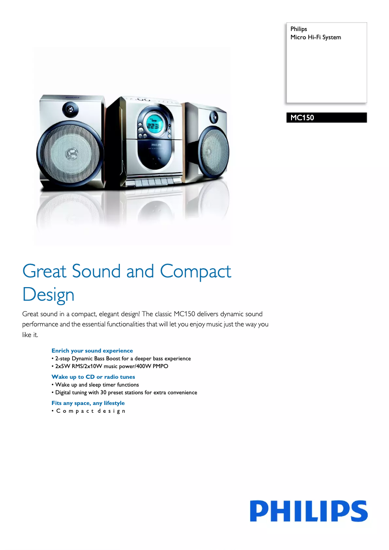 Page 1 de la notice Fiche technique Philips MC150