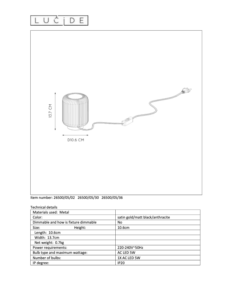 Page 1 of the manual User Manual Lucide Turbin