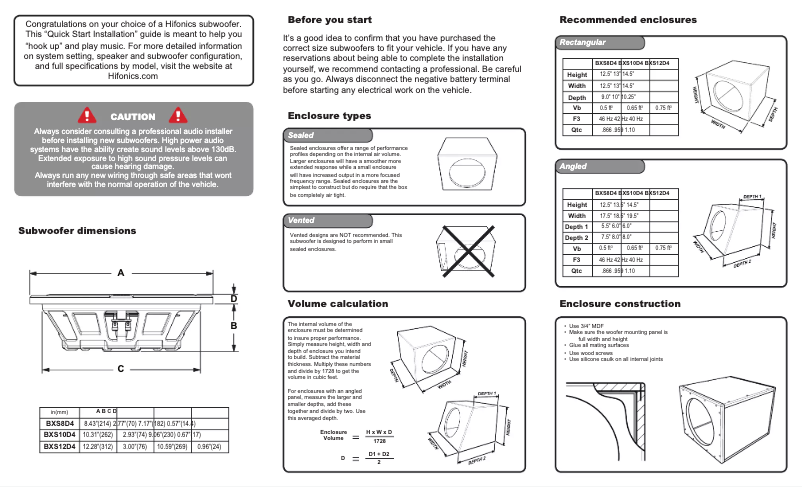 Page 1 de la notice Manuel utilisateur Hifonics Brutus BXS8D4