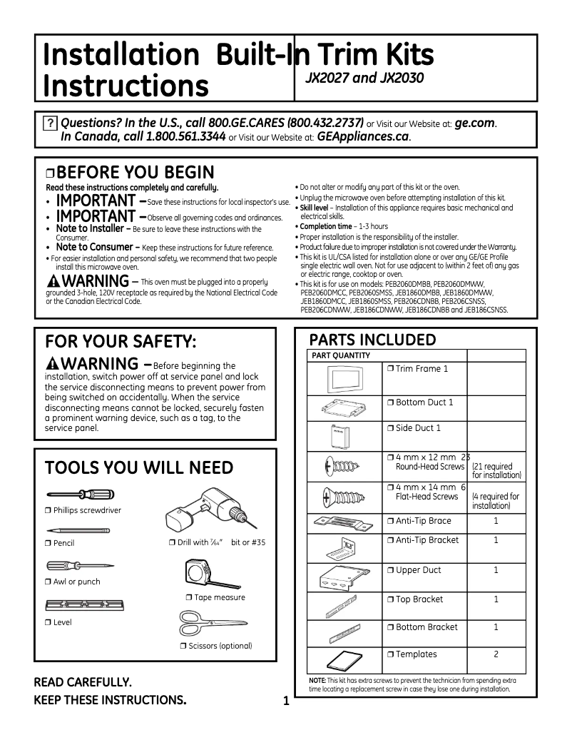 Página 1 del manual Manual de usuario GE JX2030DMBB
