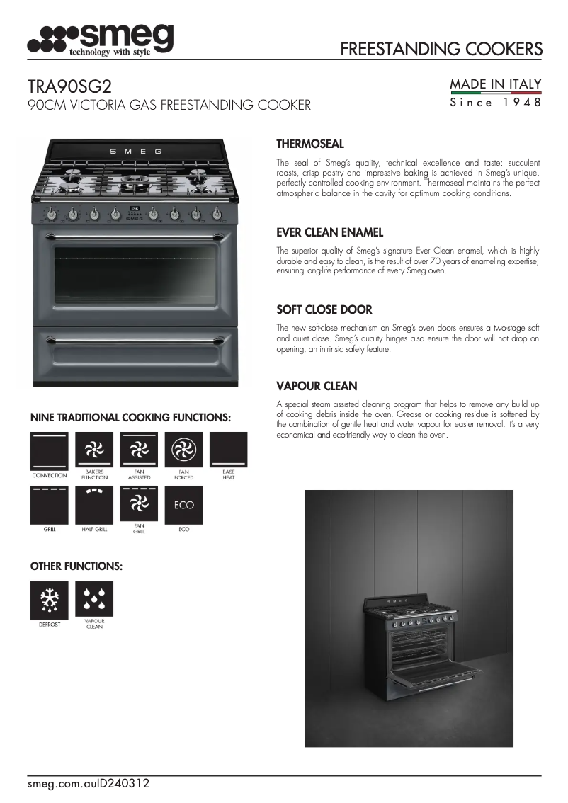 Page 1 de la notice Fiche technique Smeg TRA90SG2