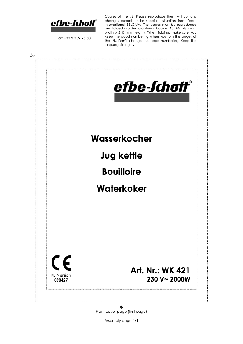 Page 1 of the manual User Manual Efbe-Schott WK 421