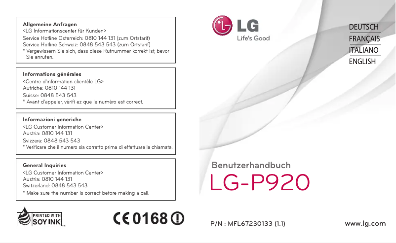 Page 1 de la notice Manuel utilisateur LG LG-P920