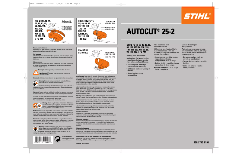 Page 1 de la notice Manuel utilisateur Stihl AutoCut 25-2