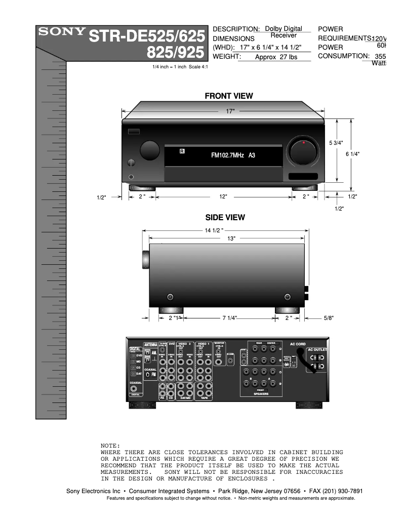 Page 1 of the manual Installation Guide Sony STR-DE625