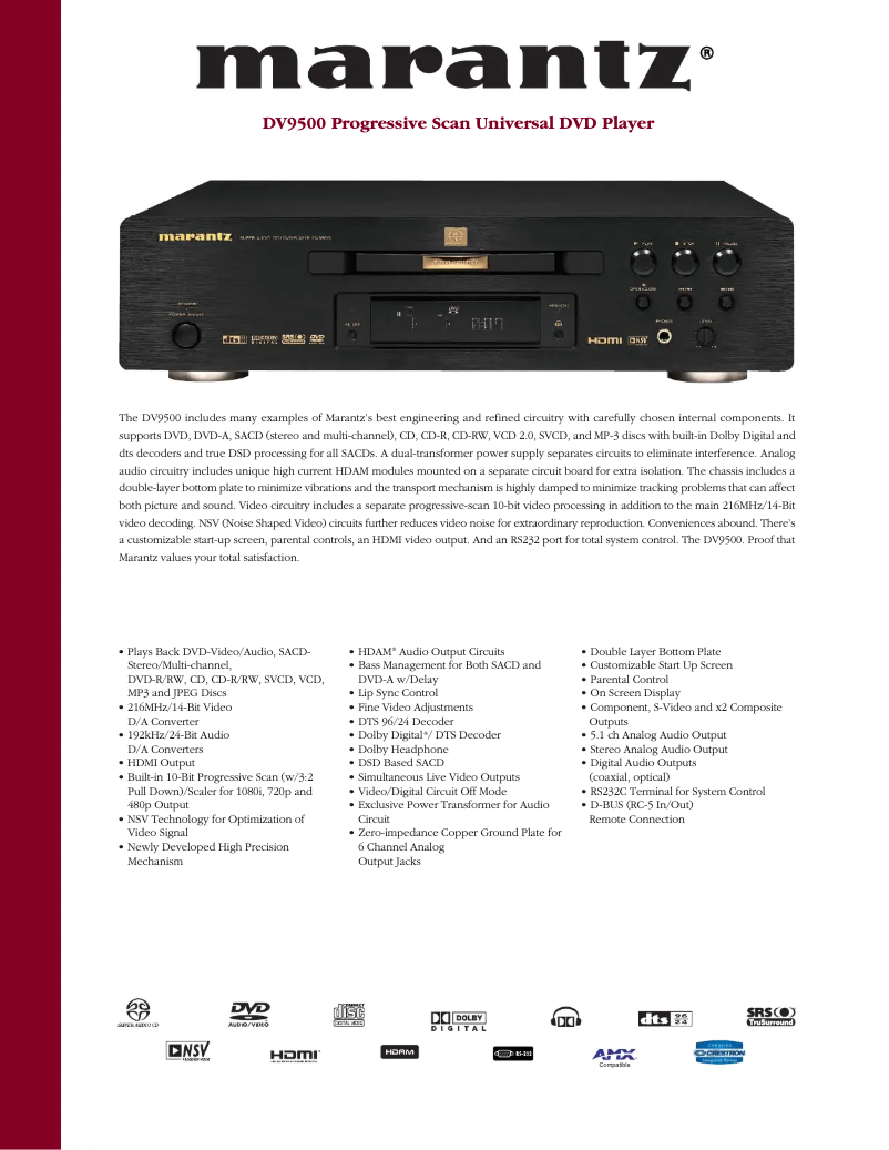 Page 1 de la notice Fiche technique Marantz DV9500