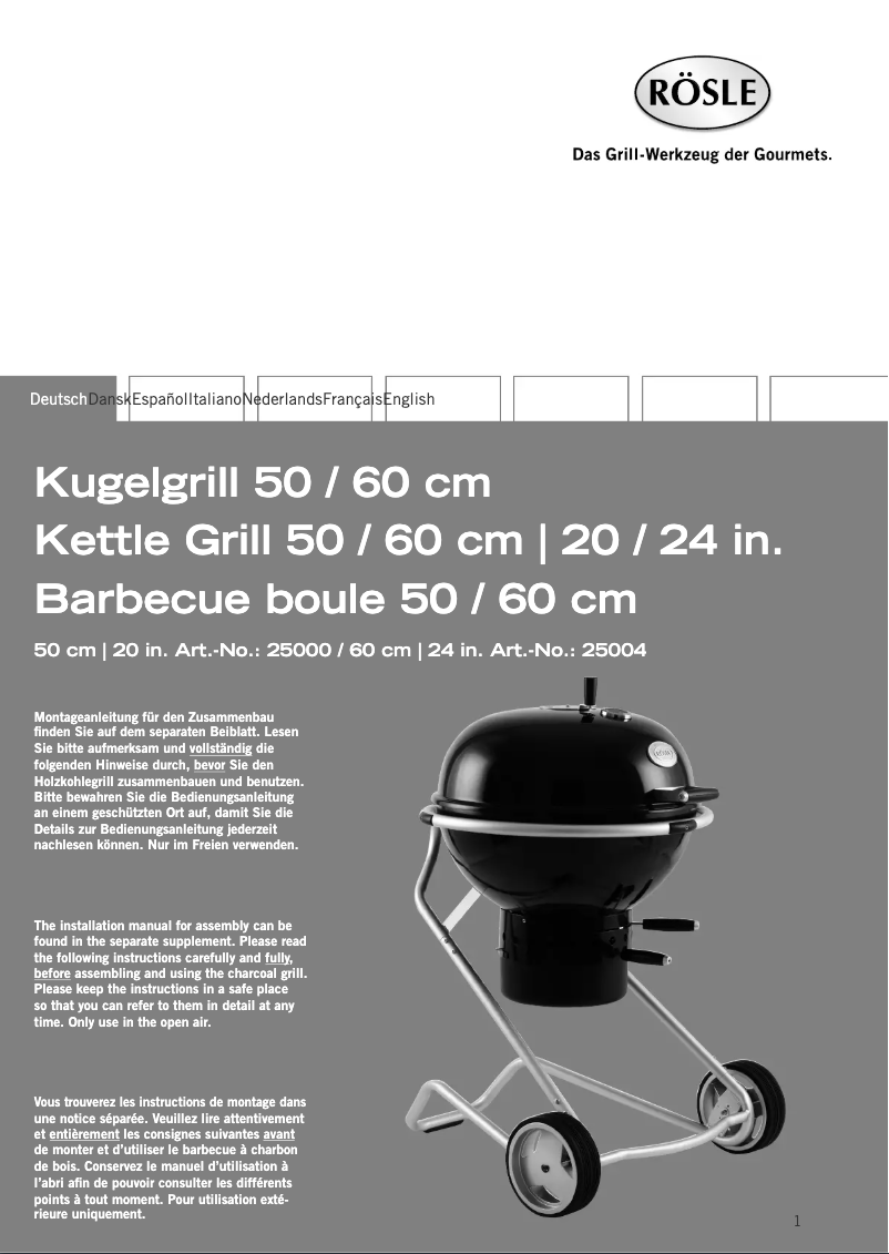 Page 1 de la notice Manuel utilisateur Rösle Kogelbarbecue