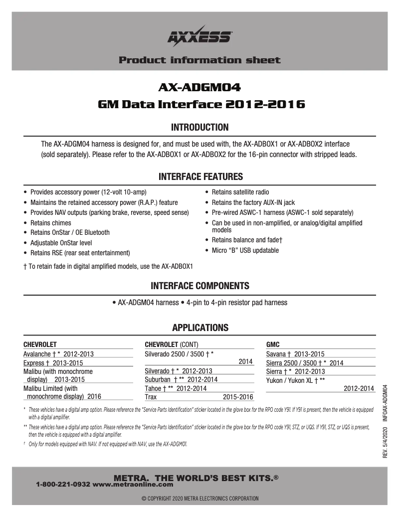 Page 1 de la notice Fiche technique AXESS AX-ADGM04