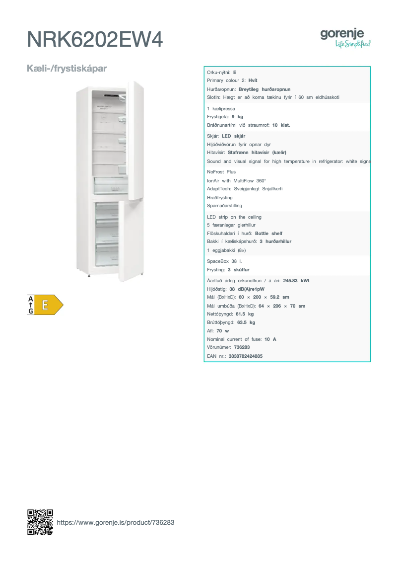 Page 1 de la notice Manuel utilisateur Gorenje NRK6202EW4