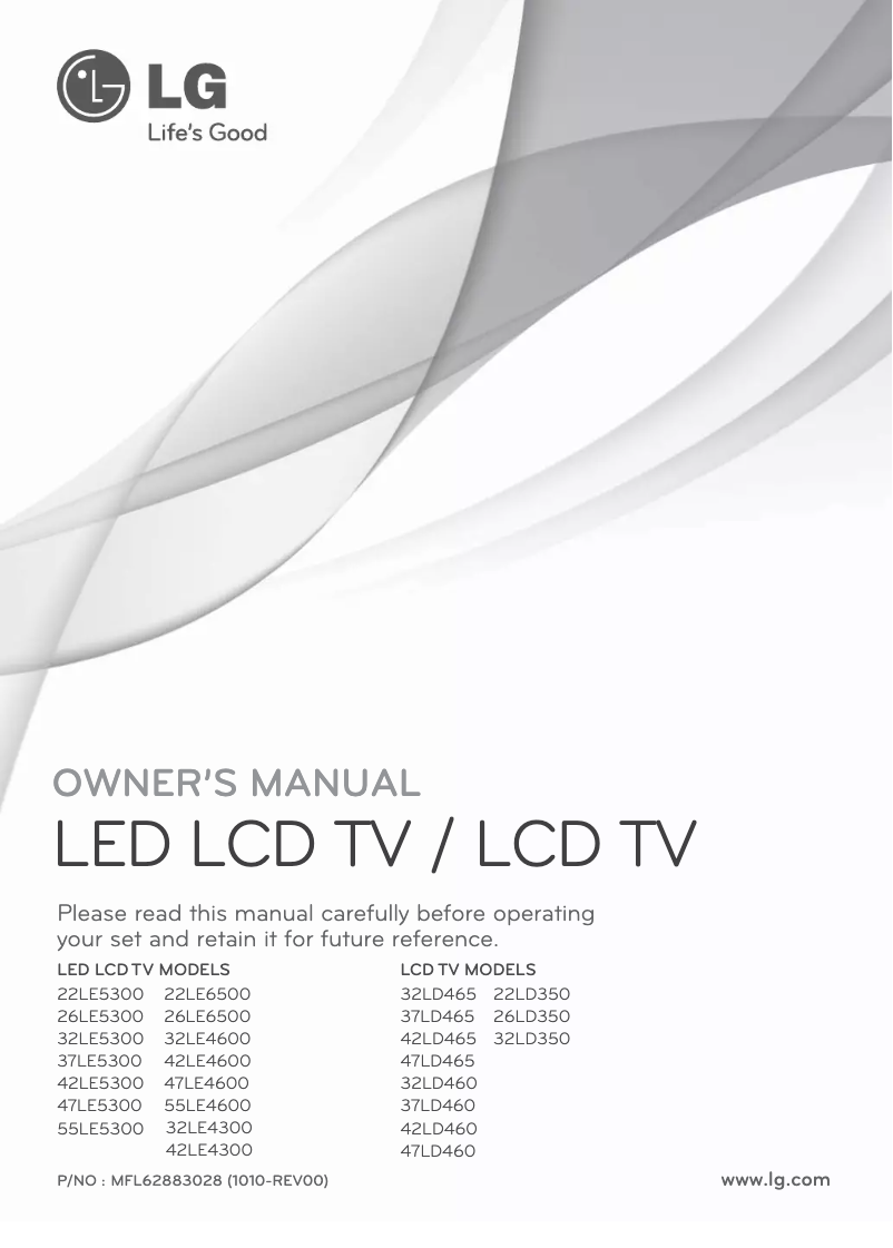 Page 1 de la notice Manuel utilisateur LG 26LE6500